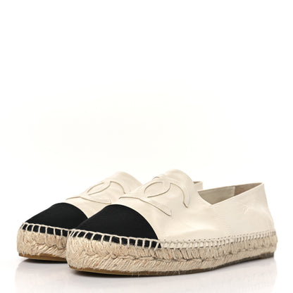 Chanel Metallic Calfskin Grosgrain CC Espadrilles 39 Ivory Black 3 of 8