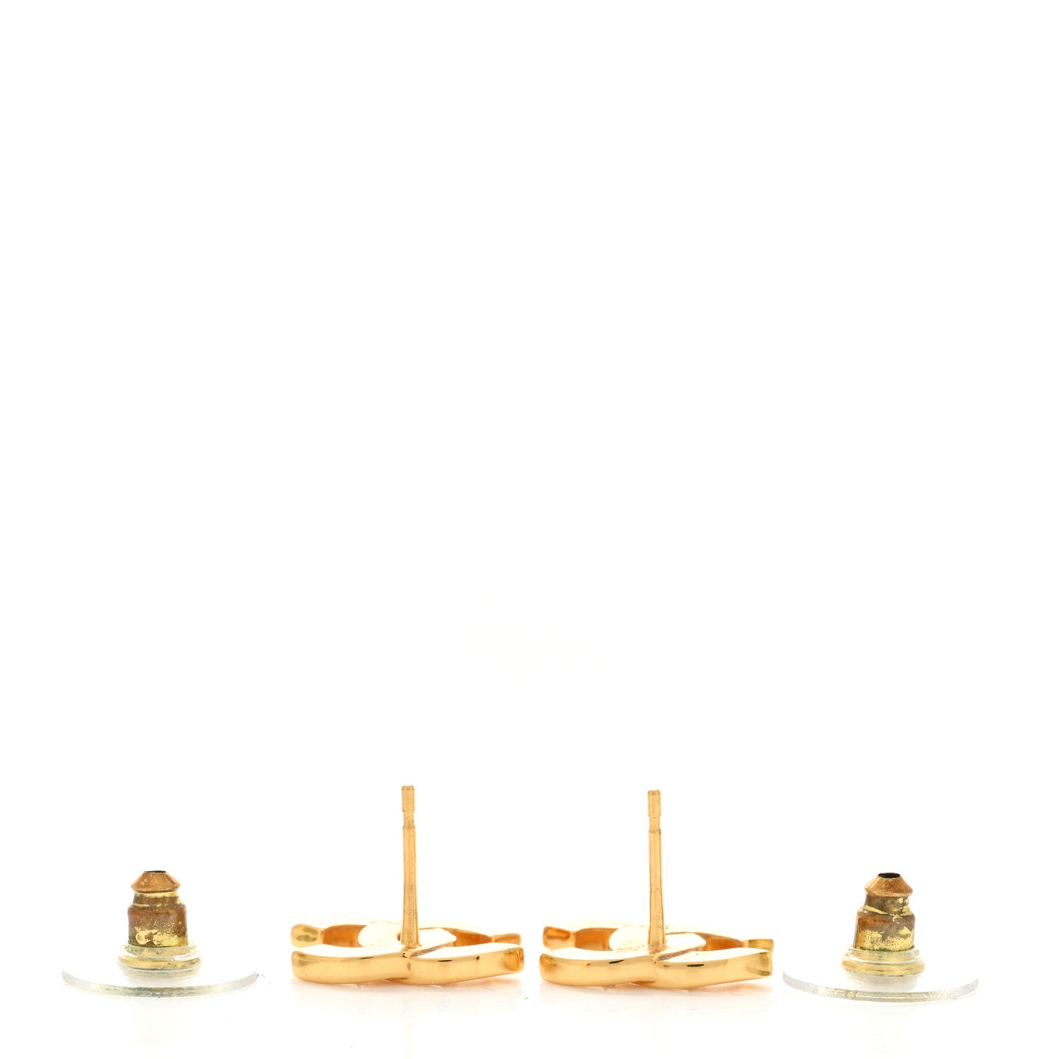 Chanel Metal CC Paris Button Stud Earrings Gold 3 of 4