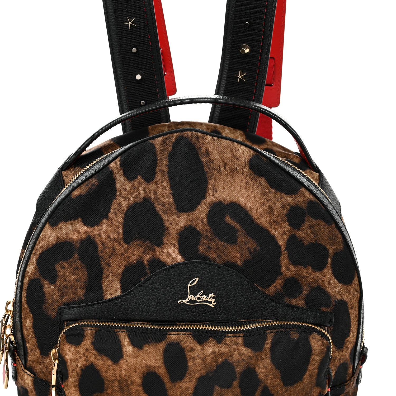 Christian Louboutin Nylon Calfskin Leopard Studded Small Backloubi Backpack Brown Black 9 of 11