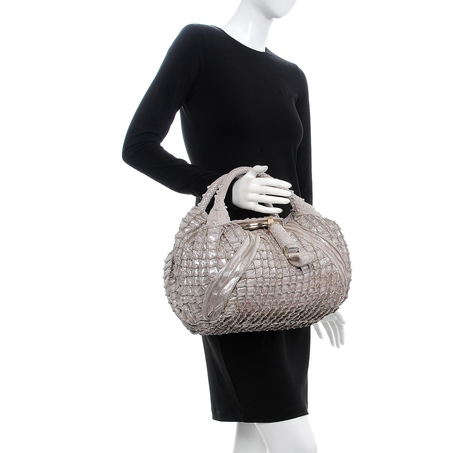 Fendi Metallic Boar Suede Fringed Spy Silver 2 of 9