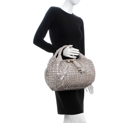 Fendi Metallic Boar Suede Fringed Spy Silver 2 of 9