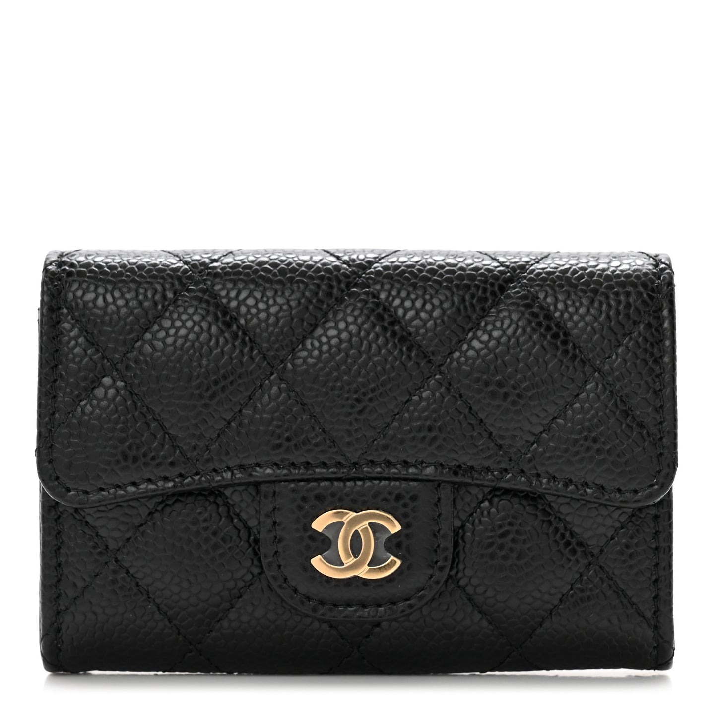 Caviar Quilted Flap Card Holder Wallet Black