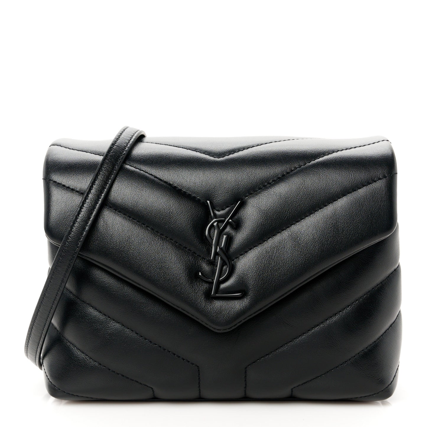 Calfskin Y Quilted Monogram Monochrome Toy Loulou Crossbody Bag Black