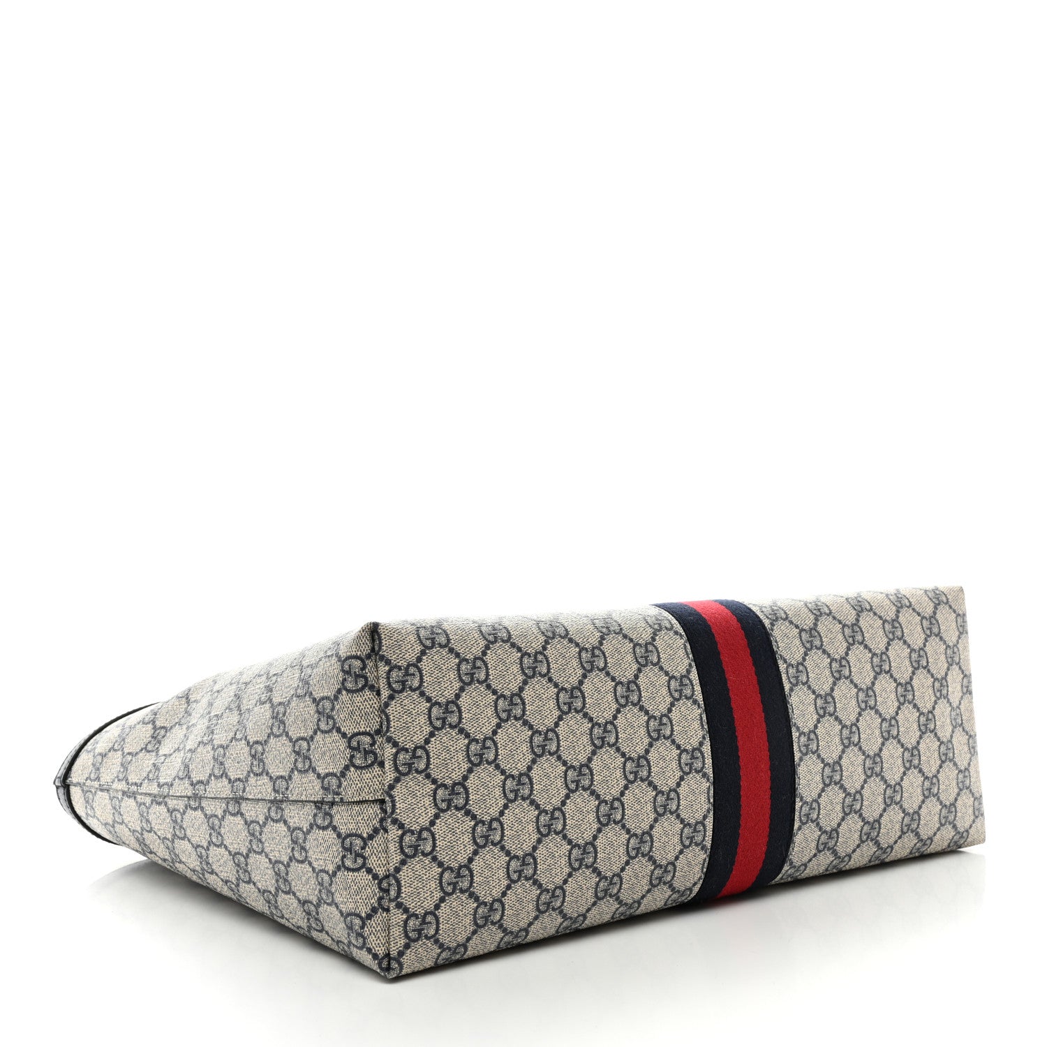 Gucci GG Supreme Monogram Textured Calfskin Web Medium Ophidia Shopping Tote Beige Blue 4 of 10