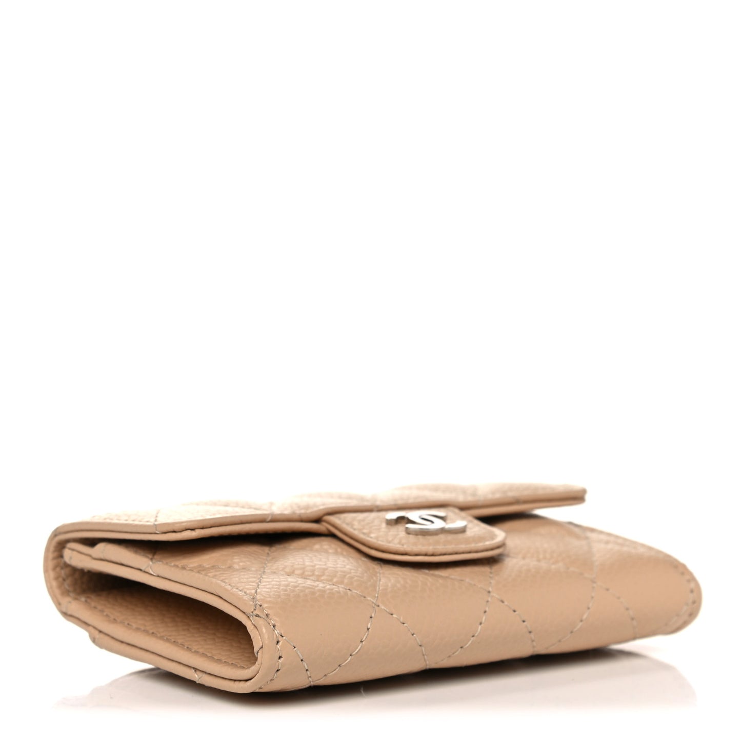 Caviar Quilted Flap Card Holder Wallet Beige