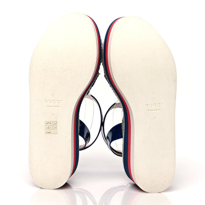 Gucci Patent Cotton Gingham Sefir Espadrille Platform Sandals 38 Blue White 5 of 10