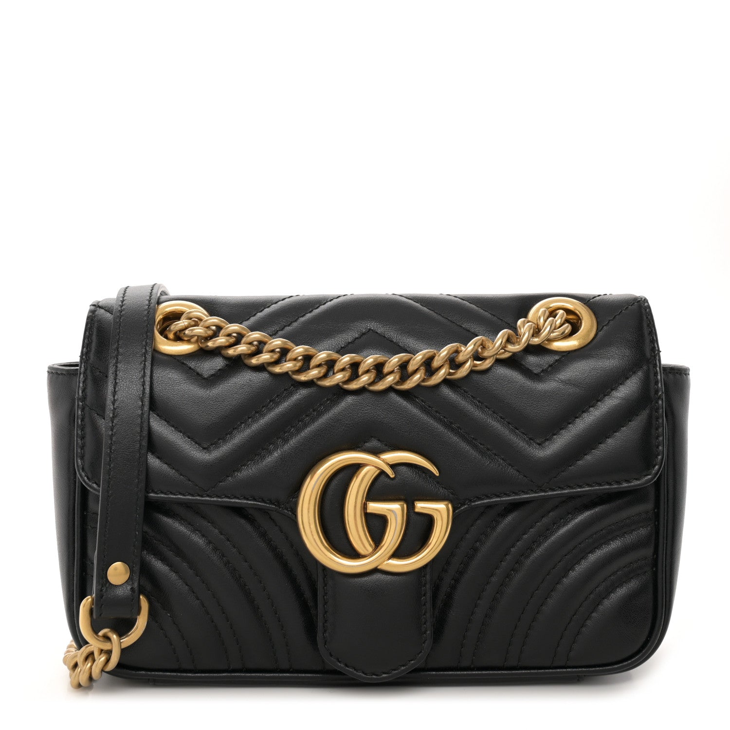 Gucci Calfskin Matelasse Mini GG Marmont Shoulder Bag Black 1 of 10