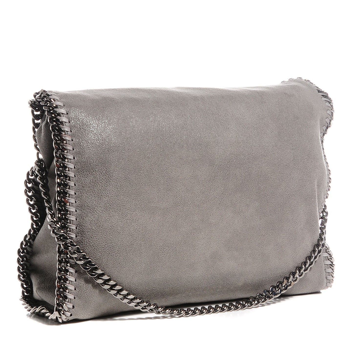 Faux Leather Shaggy Deer Falabella Fold Over Tote Light Grey