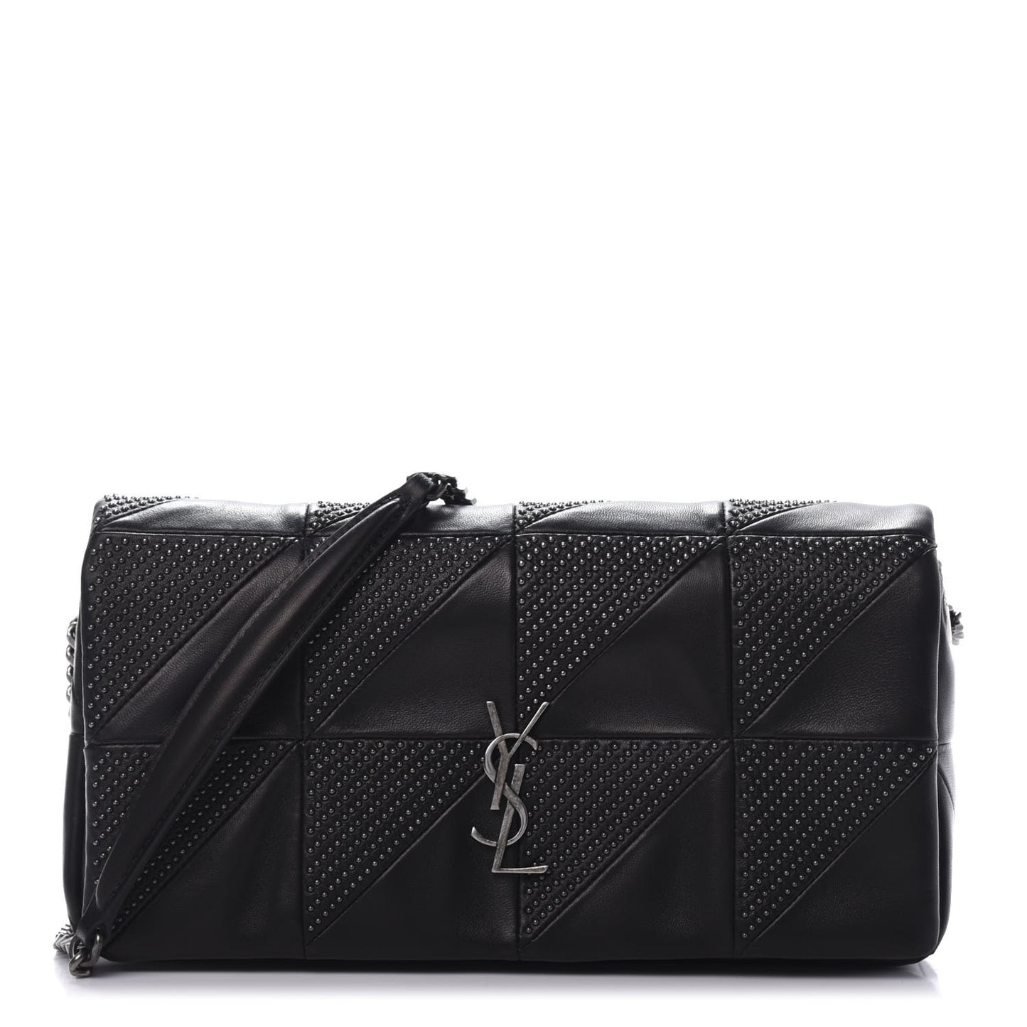 Lambskin Patchwork Micro Stud Monogram Medium Jamie Baguette Black