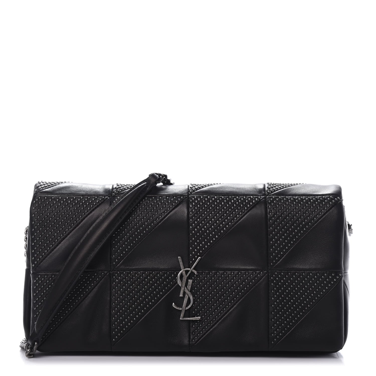 Saint Laurent Lambskin Patchwork Micro Stud Monogram Medium Jamie Baguette Black 1 of 10