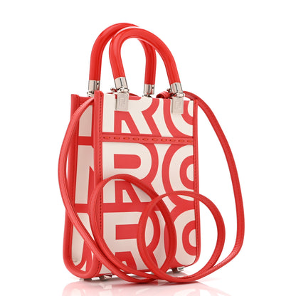 Fendi X MARC JACOBS Vitello King Plexiglass Logo Print Mini Fendi Sunshine Shopper Tote Coral  White 3 of 10