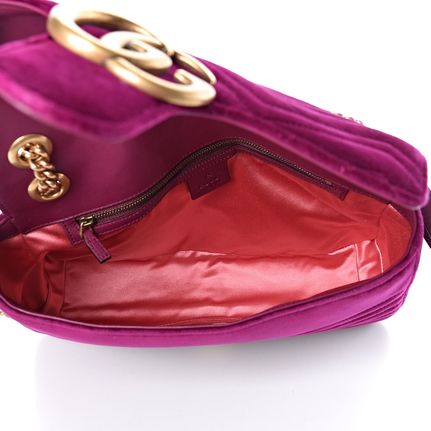 Velvet Matelasse Medium GG Marmont Shoulder Bag Fuchsia Violet Cyclamen