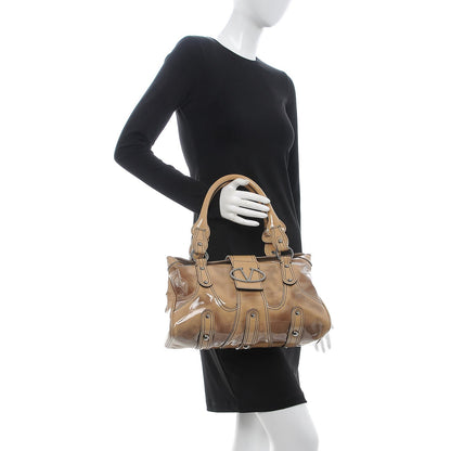 Valentino Garavani Patent Crystal Catch Satchel Beige 2 of 11