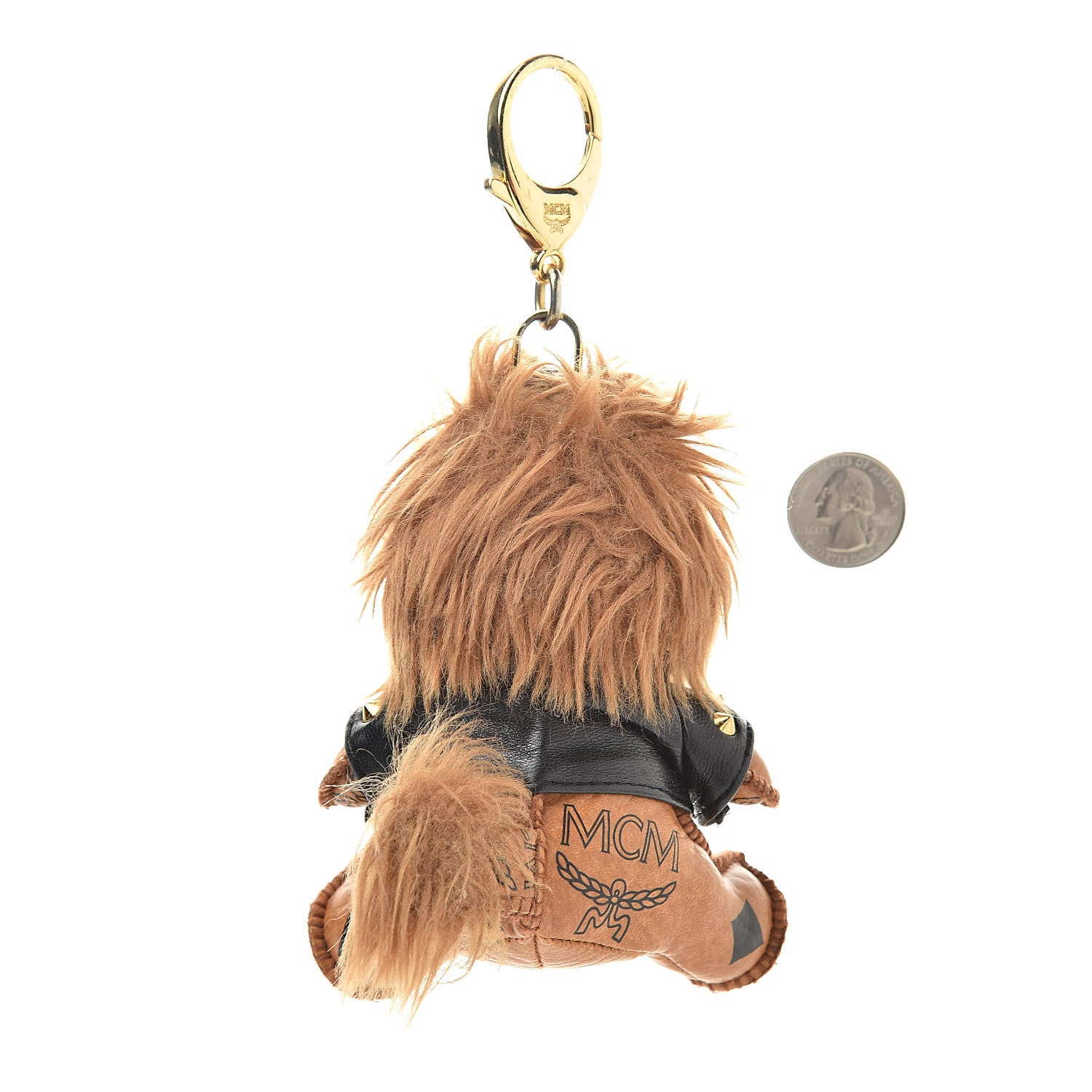 MCM Visetos Moto Lion Key Ring Bag Charm Beige 2 of 3