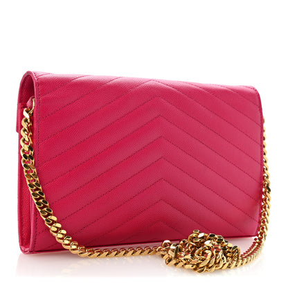Saint Laurent Grain De Poudre Matelasse Chevron Monogram Chain Wallet Bubblegum 3 of 14