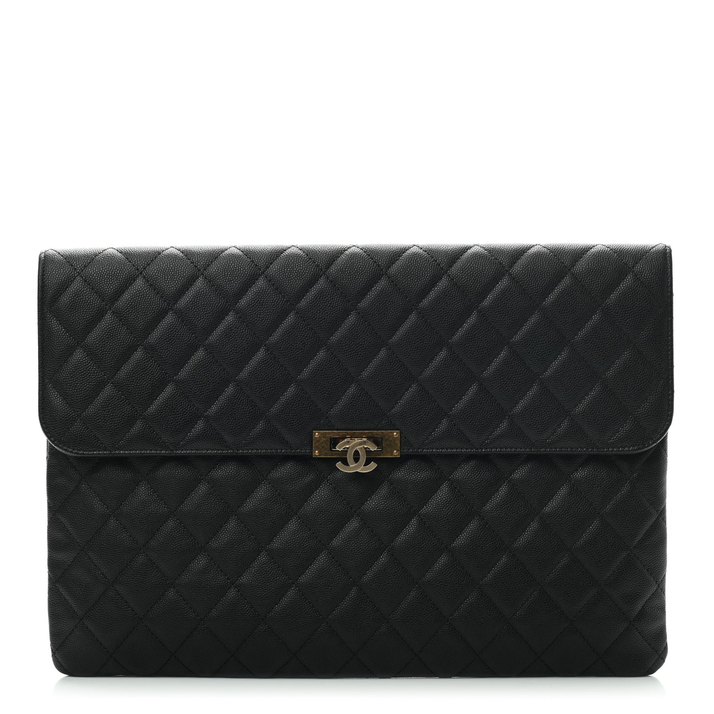 Caviar Quilted Large Golden Class Pouch Black