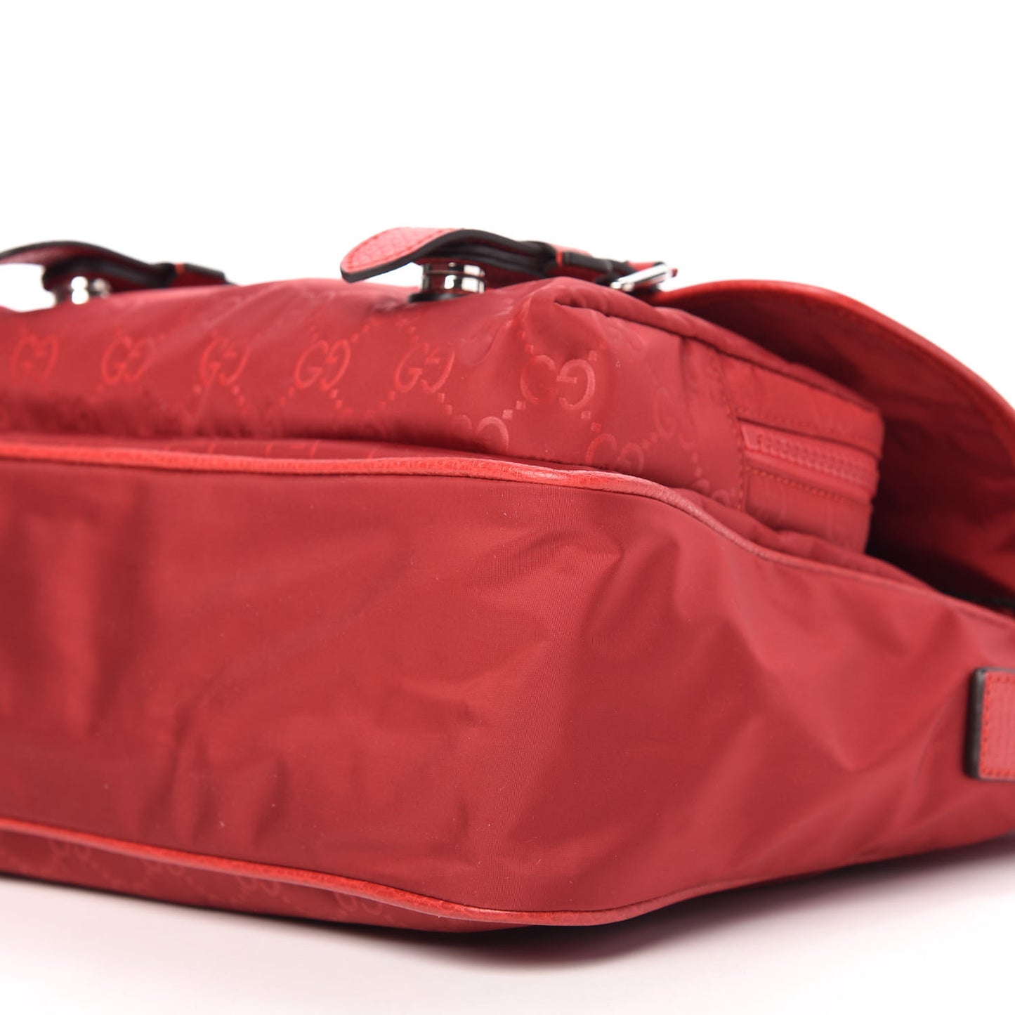 Nylon Monogram Double Buckle Flap Messenger Bag Vibrant Red