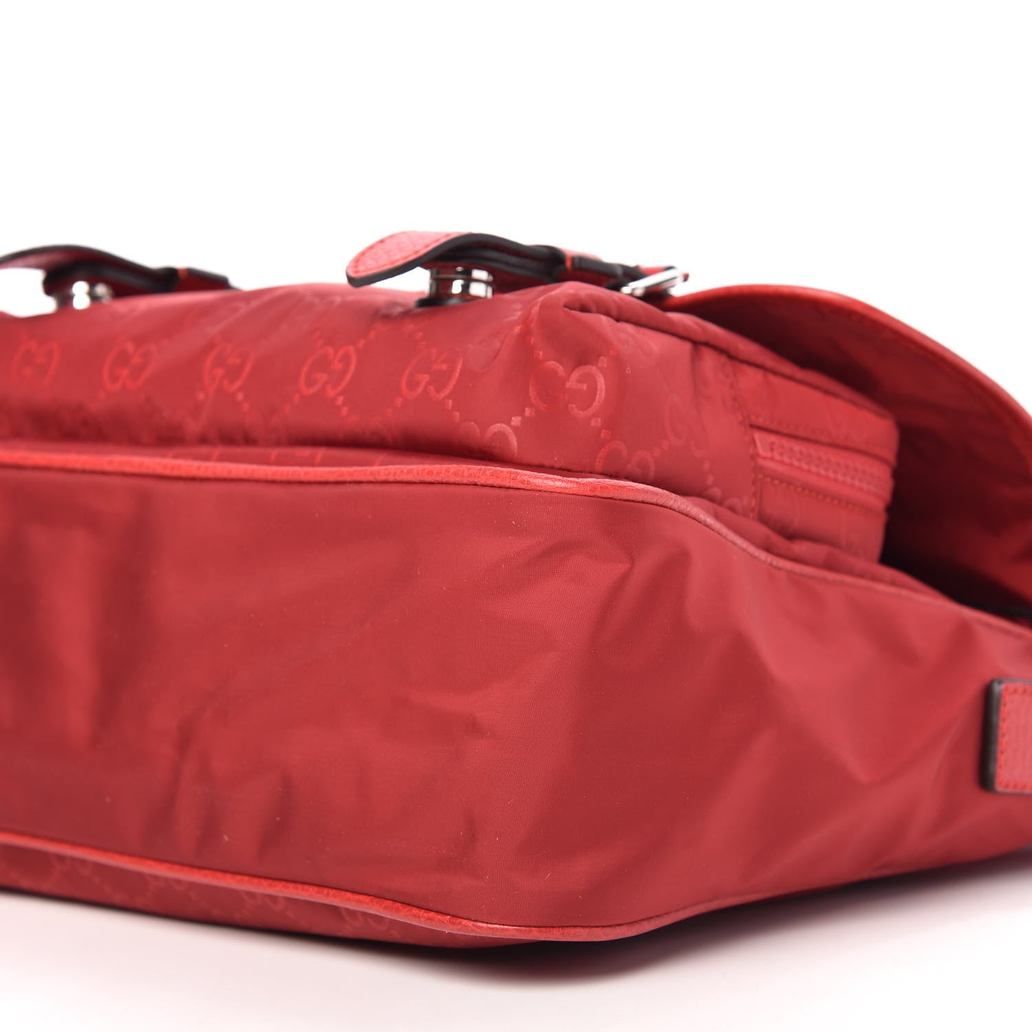 Gucci Nylon Monogram Double Buckle Flap Messenger Bag Vibrant Red 7 of 10