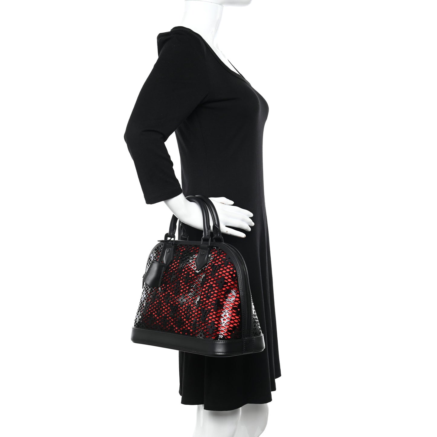 Patent Calfskin Laced Monogram Alma PM Black