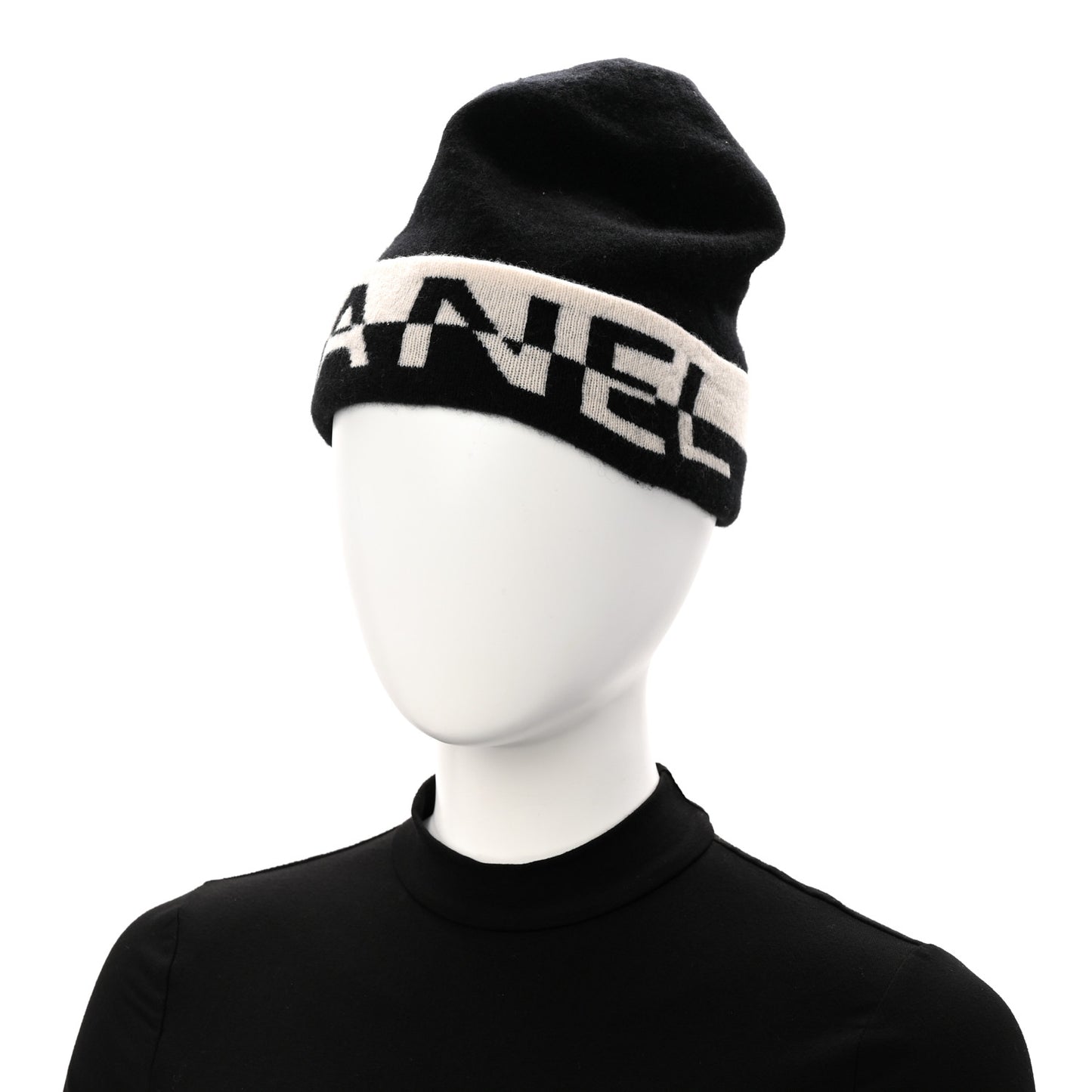 Cashmere Logo Beanie Hat Black White
