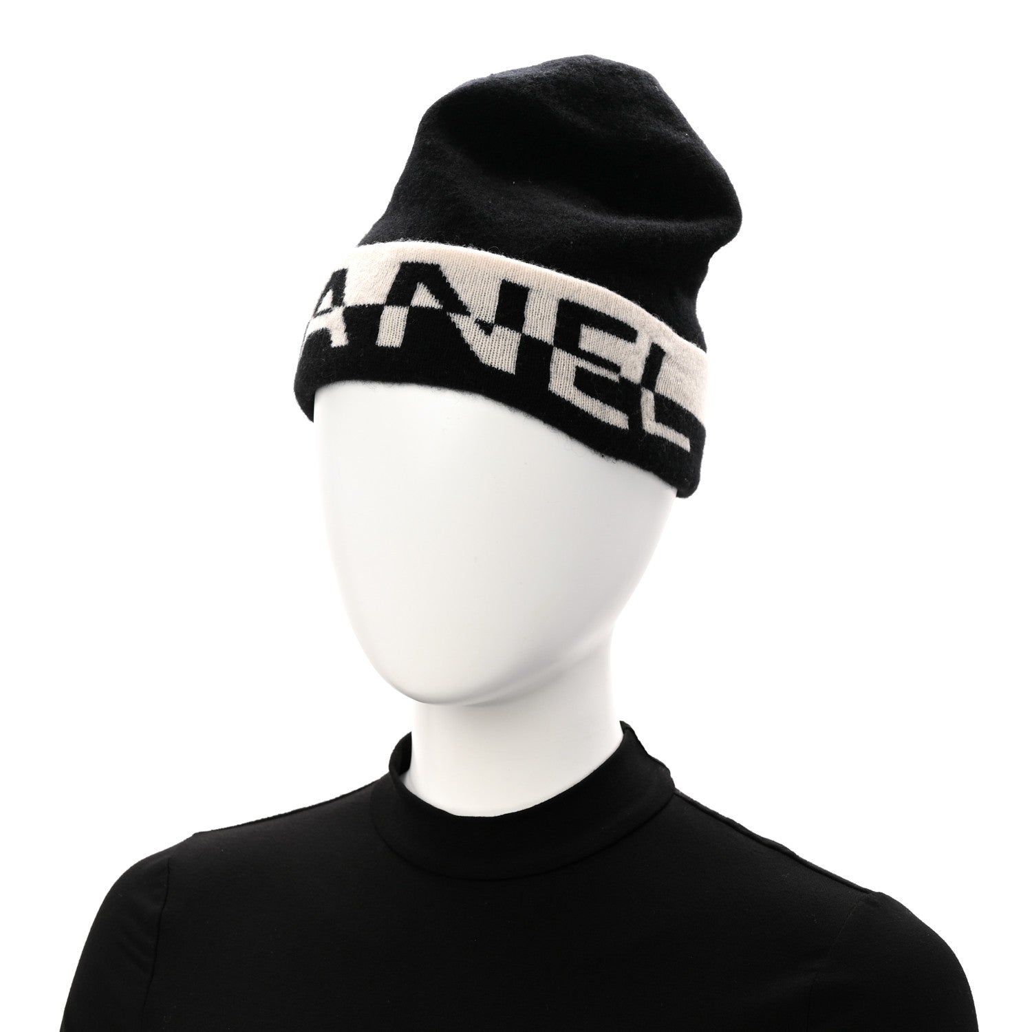 Chanel Cashmere Logo Beanie Hat Black White 2 of 6