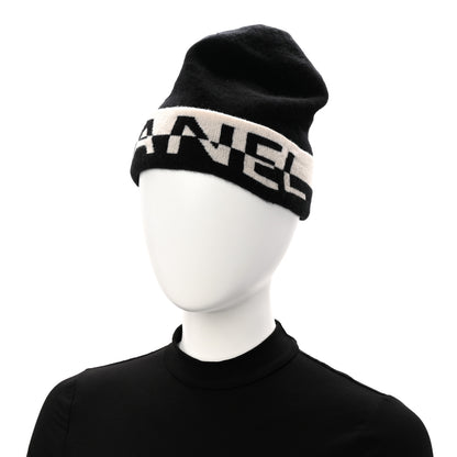 Chanel Cashmere Logo Beanie Hat Black White 2 of 6