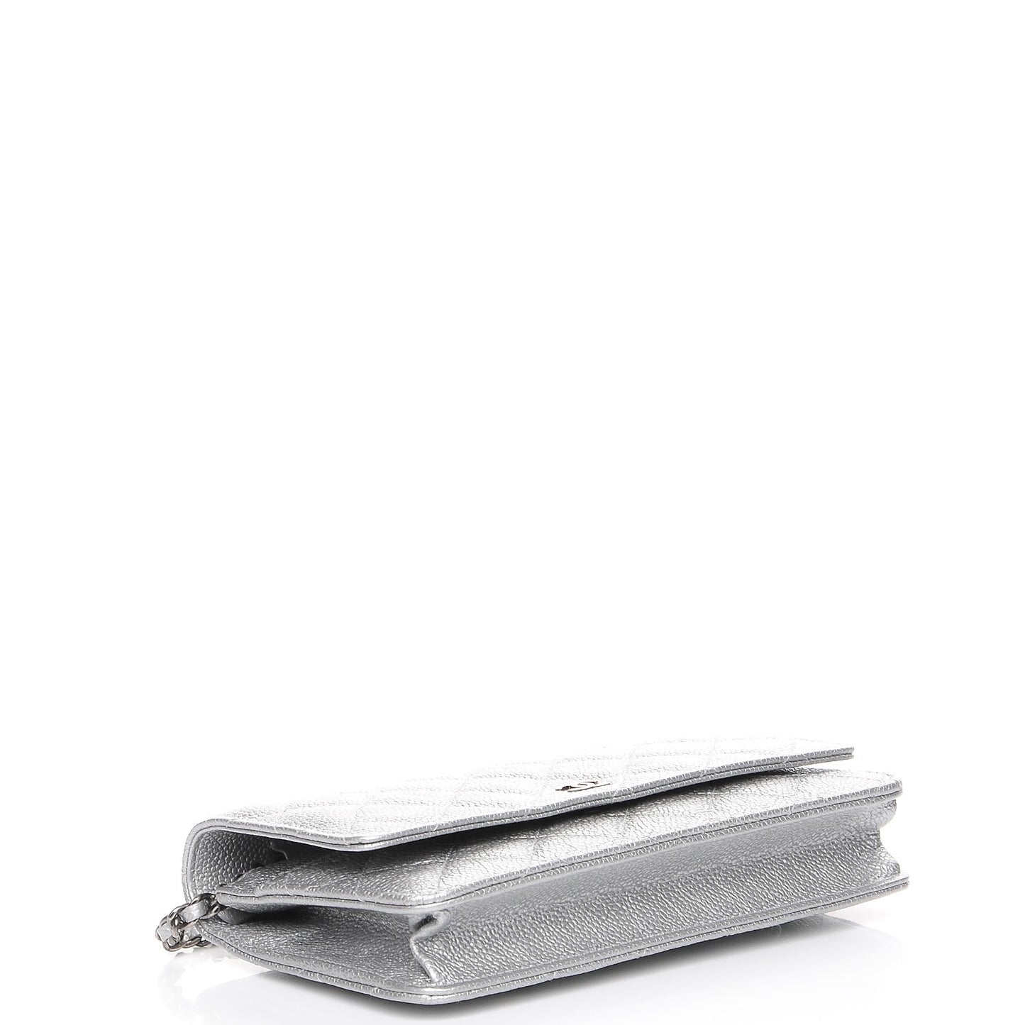 Metallic Caviar Quilted Wallet on Chain WOC Silver