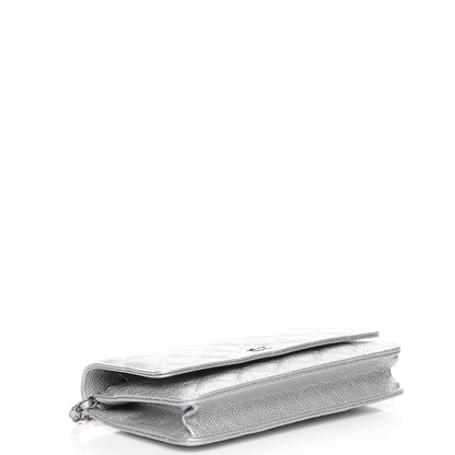 Chanel Metallic Caviar Quilted Wallet on Chain WOC Silver 4 of 8