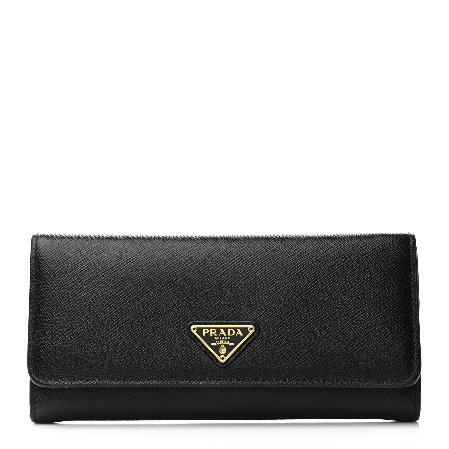 Prada Saffiano Banane Metal Continental Flap Wallet Black 1 of 12