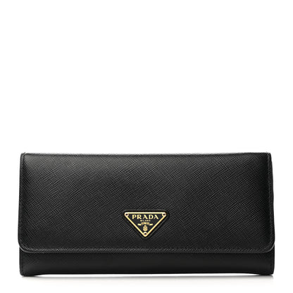 Prada Saffiano Banane Metal Continental Flap Wallet Black 1 of 12