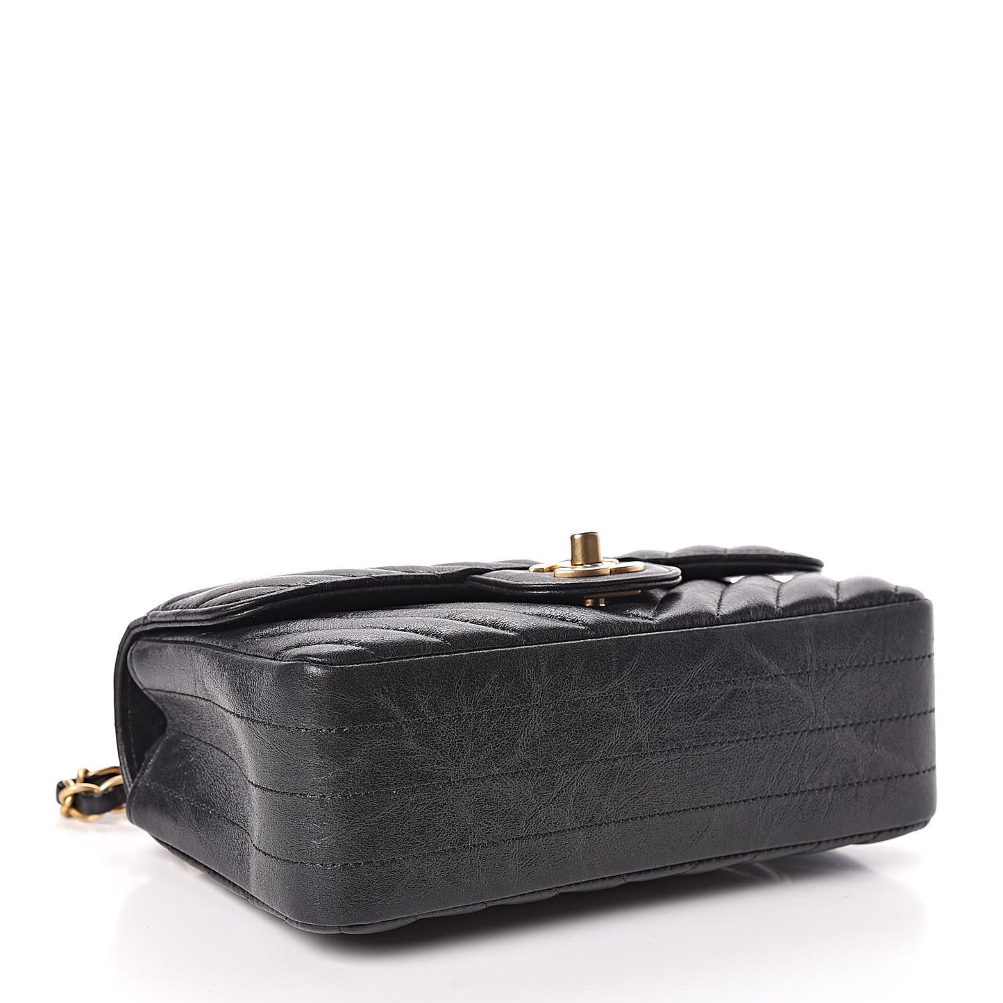 Iridescent Calfskin Chevron Quilted Mini Rectangular Flap Black