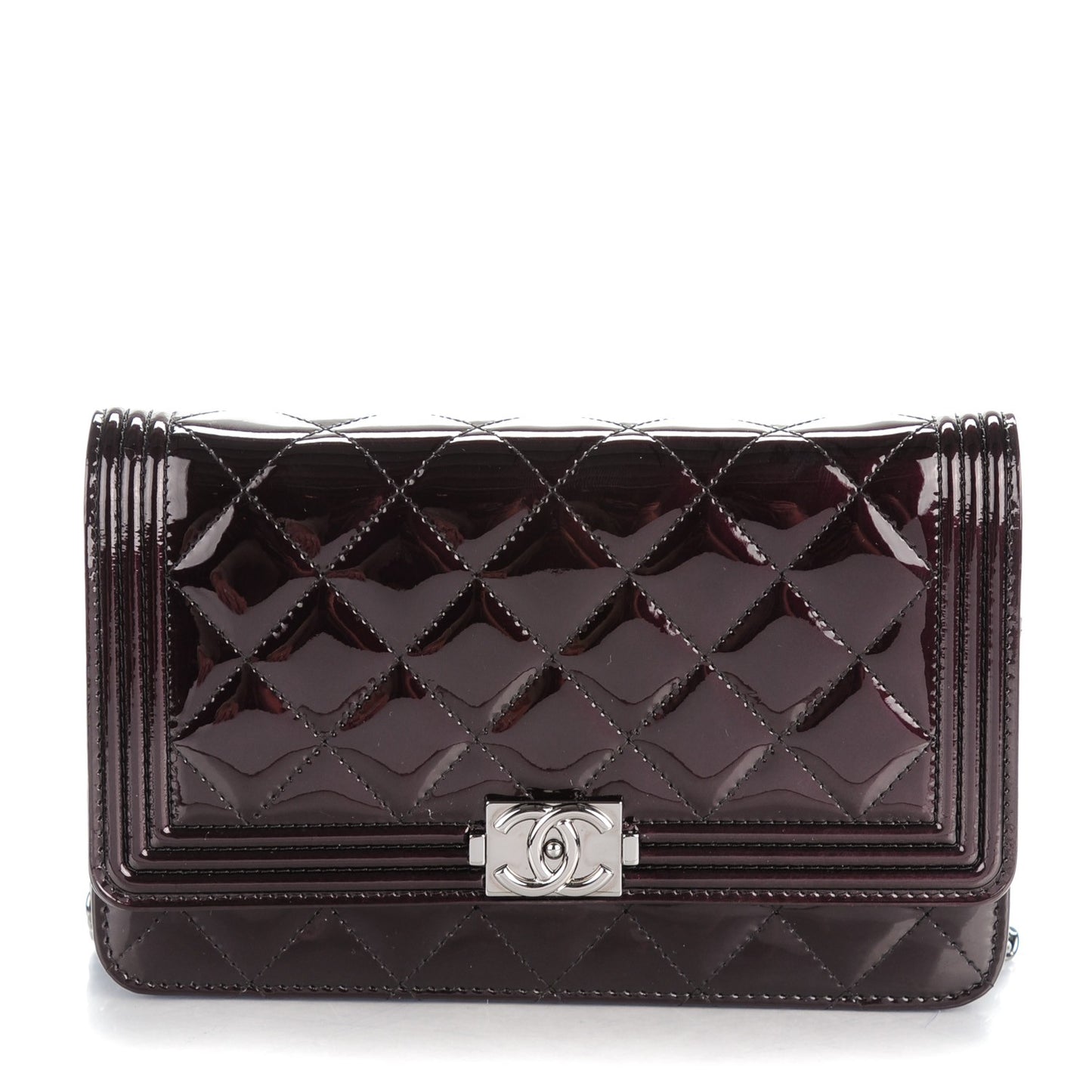 Patent Calfskin Quilted Boy Wallet On Chain WOC Burgundy Black