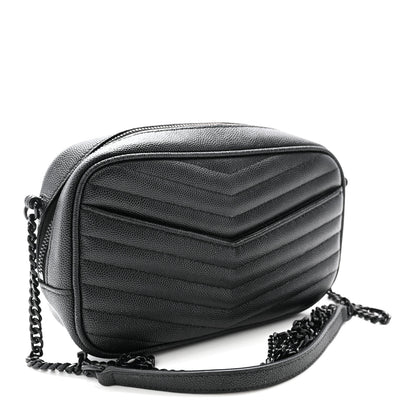 Saint Laurent Grain De Poudre Matelasse Monochrome Monogram Mini Lou Camera Bag Black 3 of 9