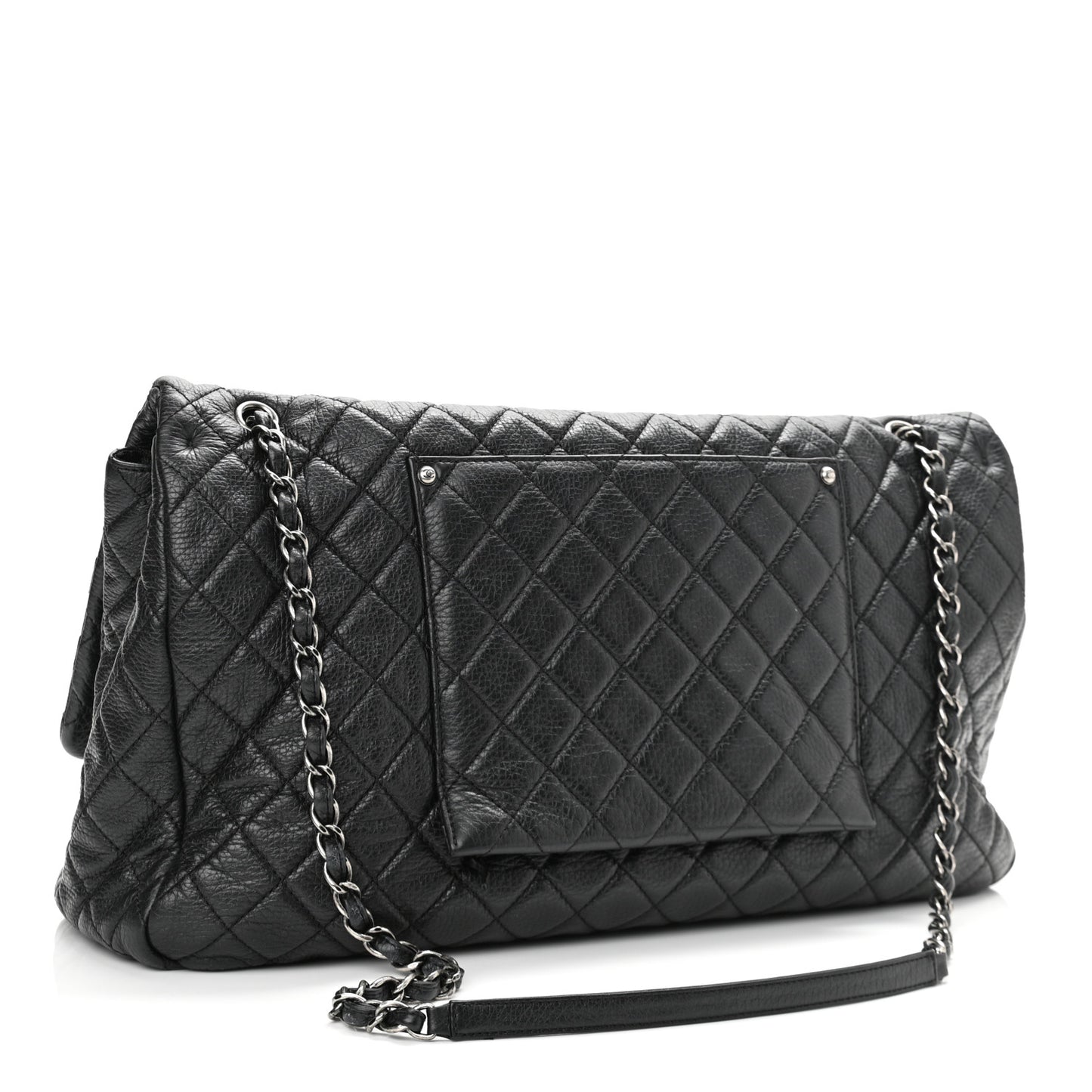 Calfskin Quilted XXL Travel Flap Bag Black
