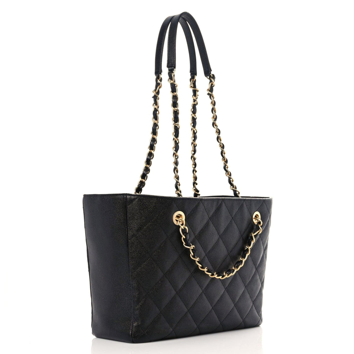 Caviar Quilted Small Shopping Tote Black