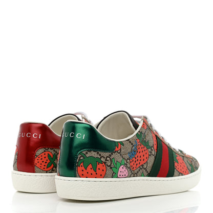 Gucci GG Supreme Monogram Strawberry Web Womens Ace Sneakers 36.5 Beige Multicolor Red Green 4 of 8