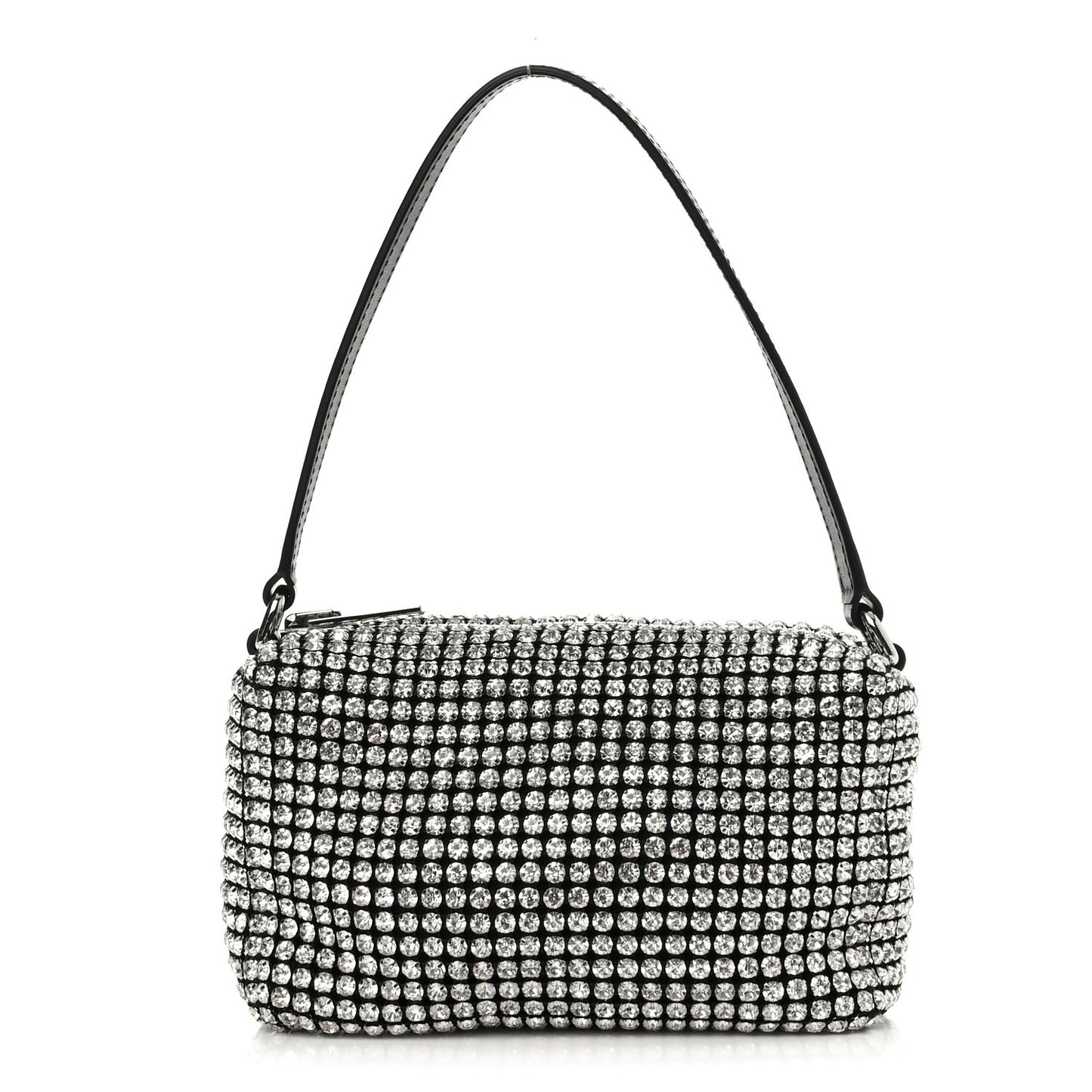 Mesh Crystal Rhinestone Mini Heiress Pouch Black Silver