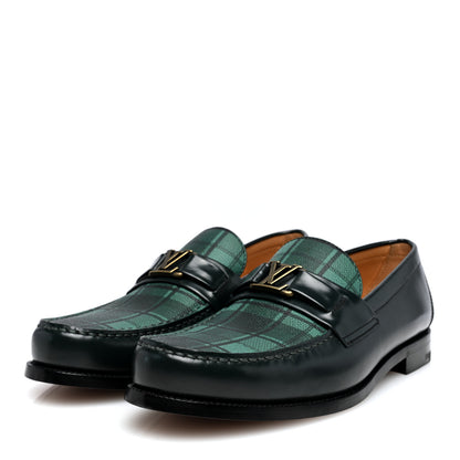 Louis Vuitton Plaid Calfskin Mens Major Loafers 7 Green 2 of 7