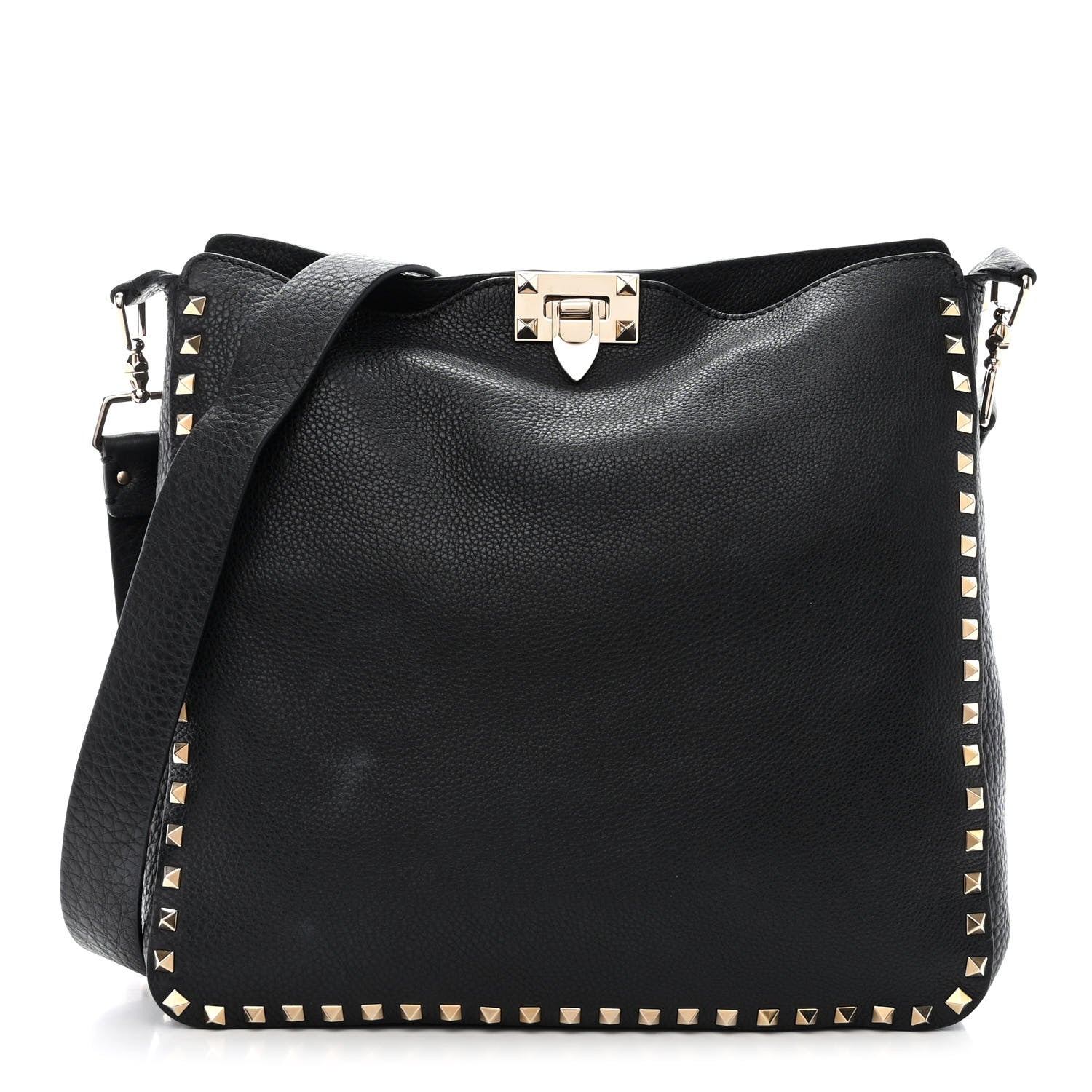 Valentino Garavani Pebbled Calfskin Small Rockstud Flip-Lock Messenger Bag Black 1 of 13
