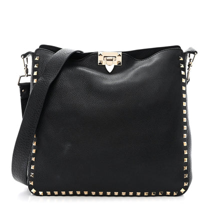 Valentino Garavani Pebbled Calfskin Small Rockstud Flip-Lock Messenger Bag Black 1 of 13