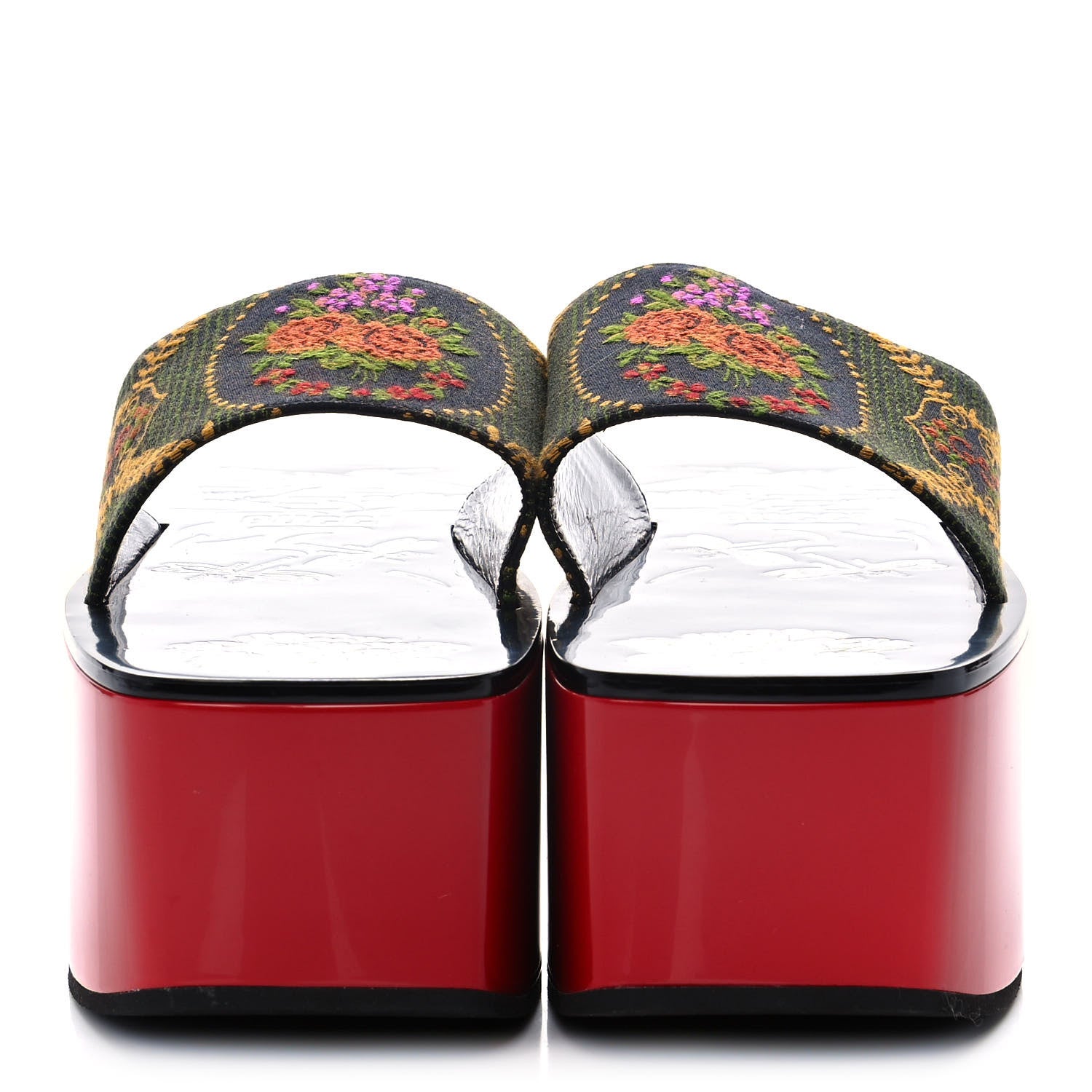 Gucci Patent Mother of Pearl Jacquard Square G Roses Platform Slide Sandals 39 Multicolor 2 of 10