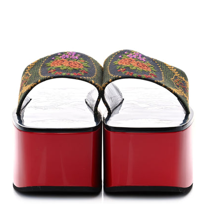 Gucci Patent Mother of Pearl Jacquard Square G Roses Platform Slide Sandals 39 Multicolor 2 of 10