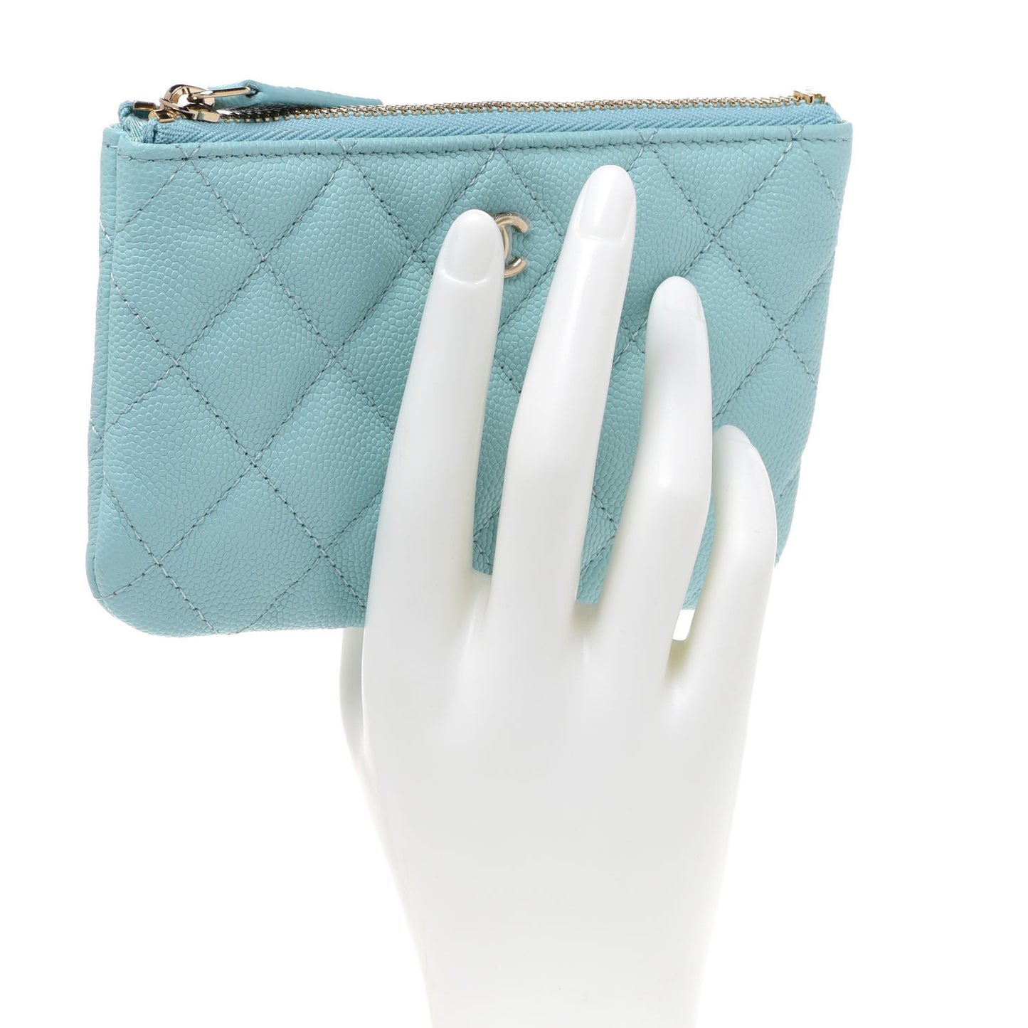 Caviar Quilted Small Cosmetic Case Light Blue