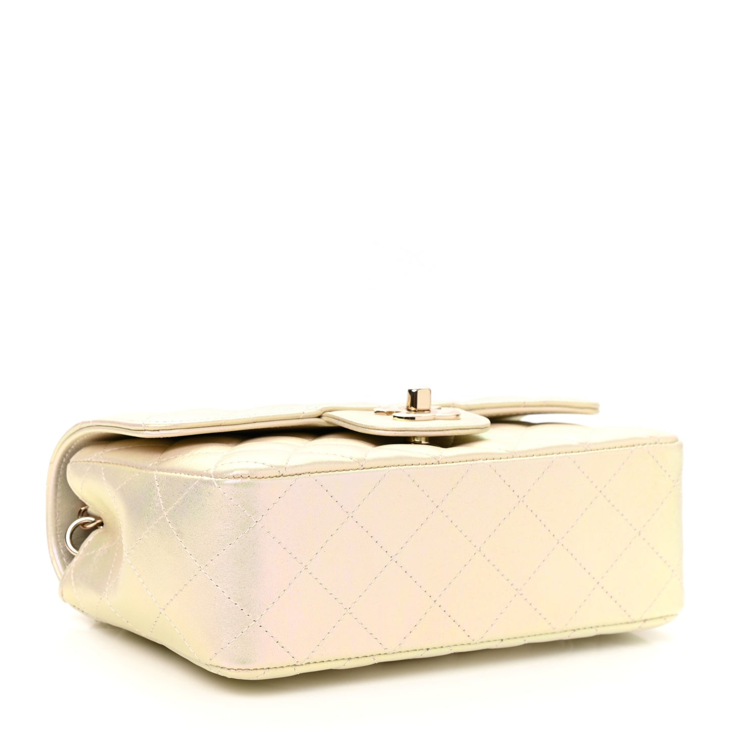 Iridescent Lambskin Quilted Mini Rectangular Flap Ivory
