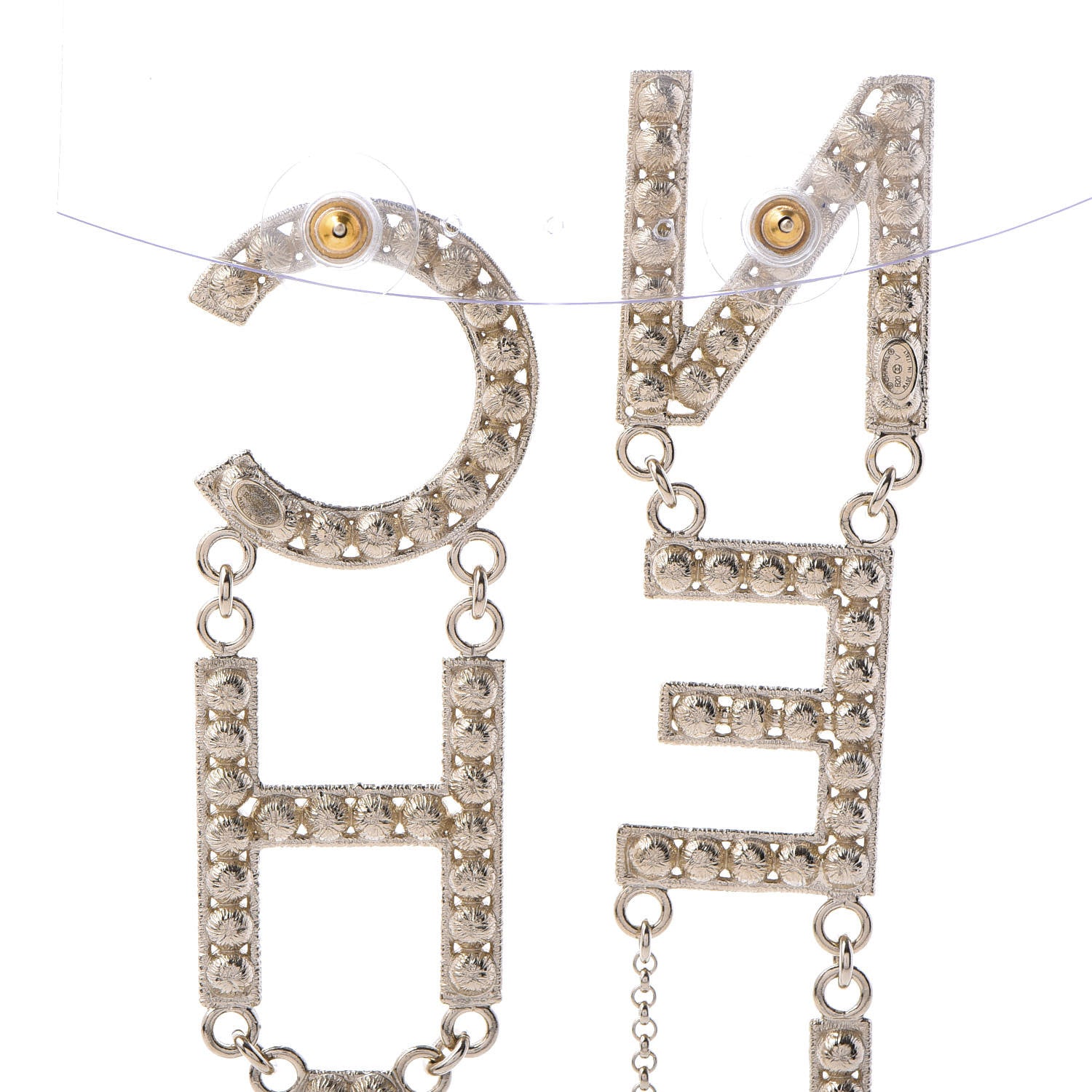 Chanel Crystal Cha-Nel Logo Drop Earrings Gold 4 of 5