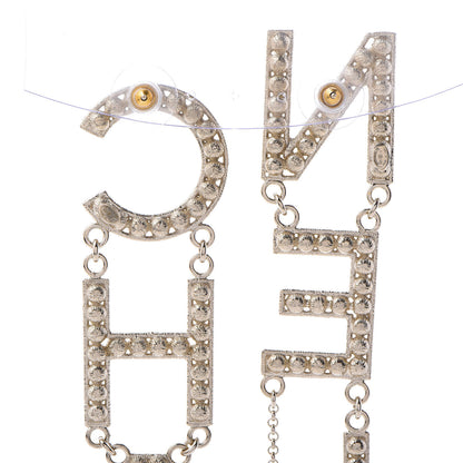 Chanel Crystal Cha-Nel Logo Drop Earrings Gold 4 of 5