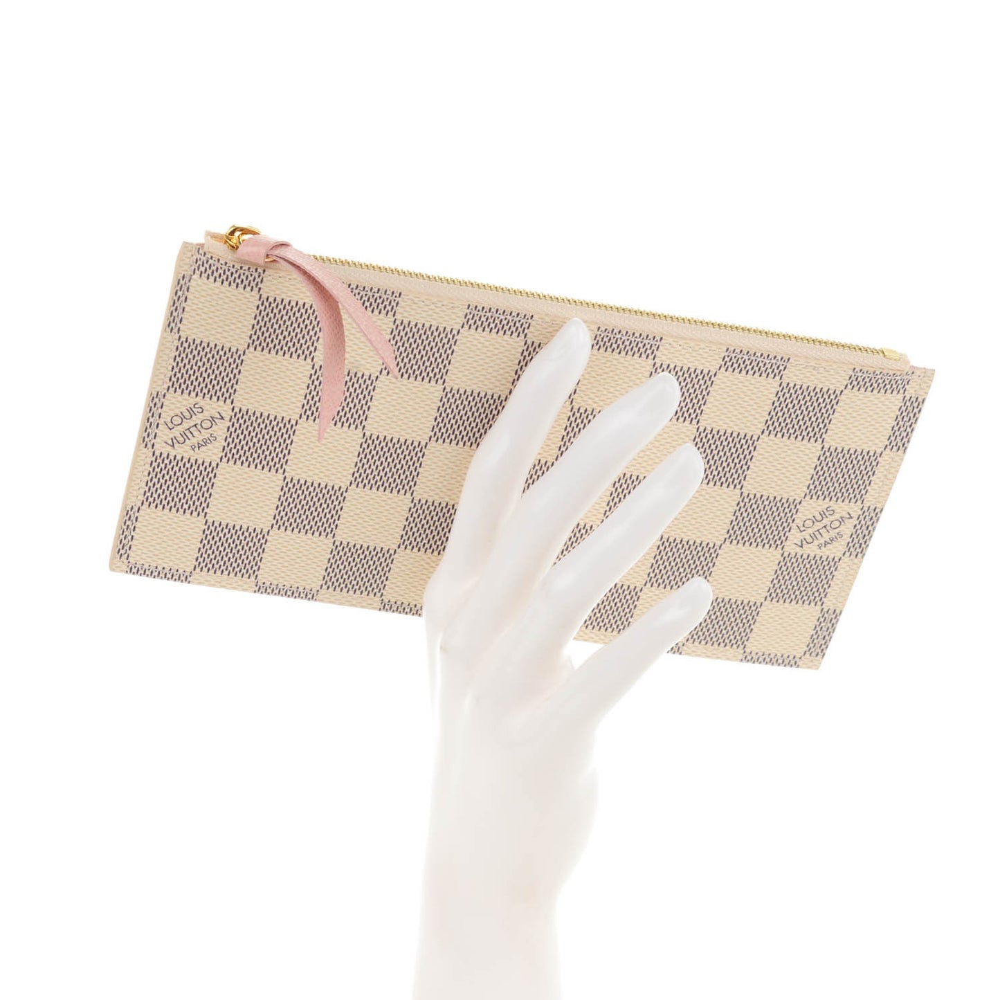 Damier Azur Felicie Chain Wallet Zippered Insert Rose Ballerine
