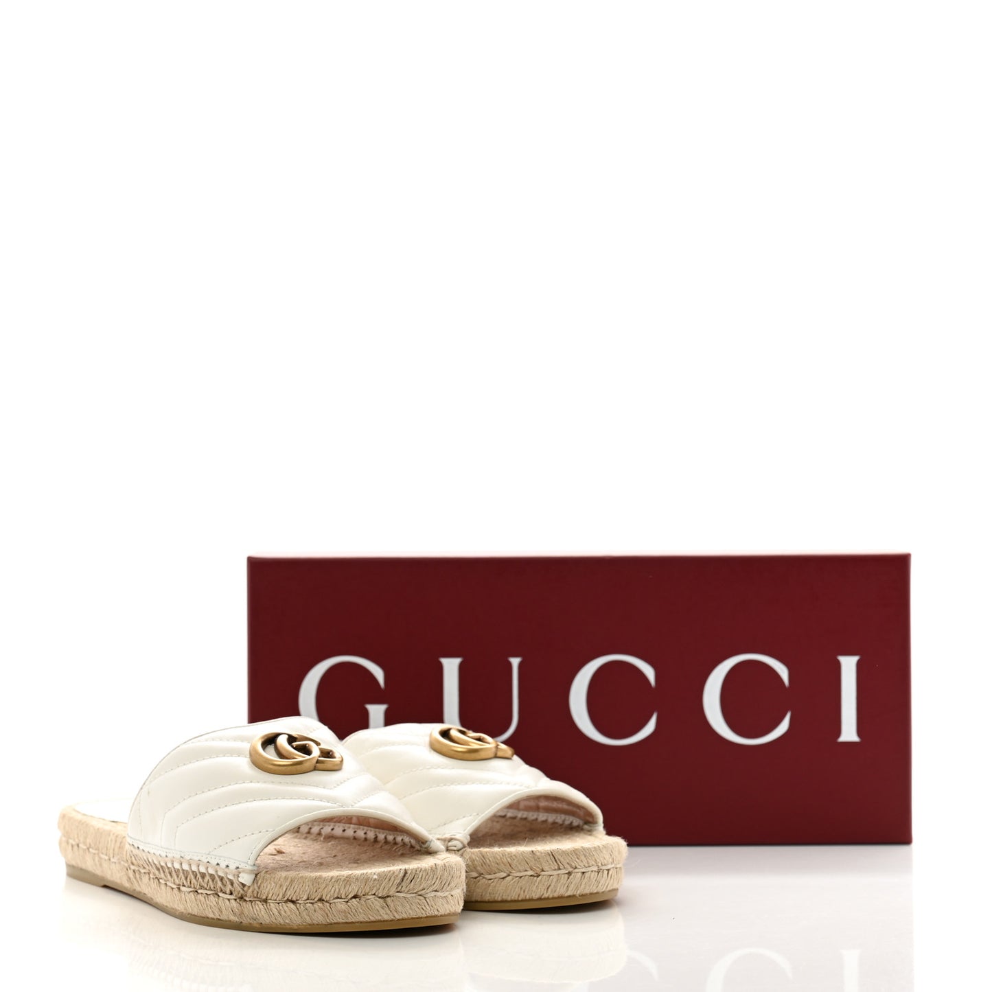 Nappa Matelasse GG Marmont Espadrille Slide Sandals 39.5 Great White