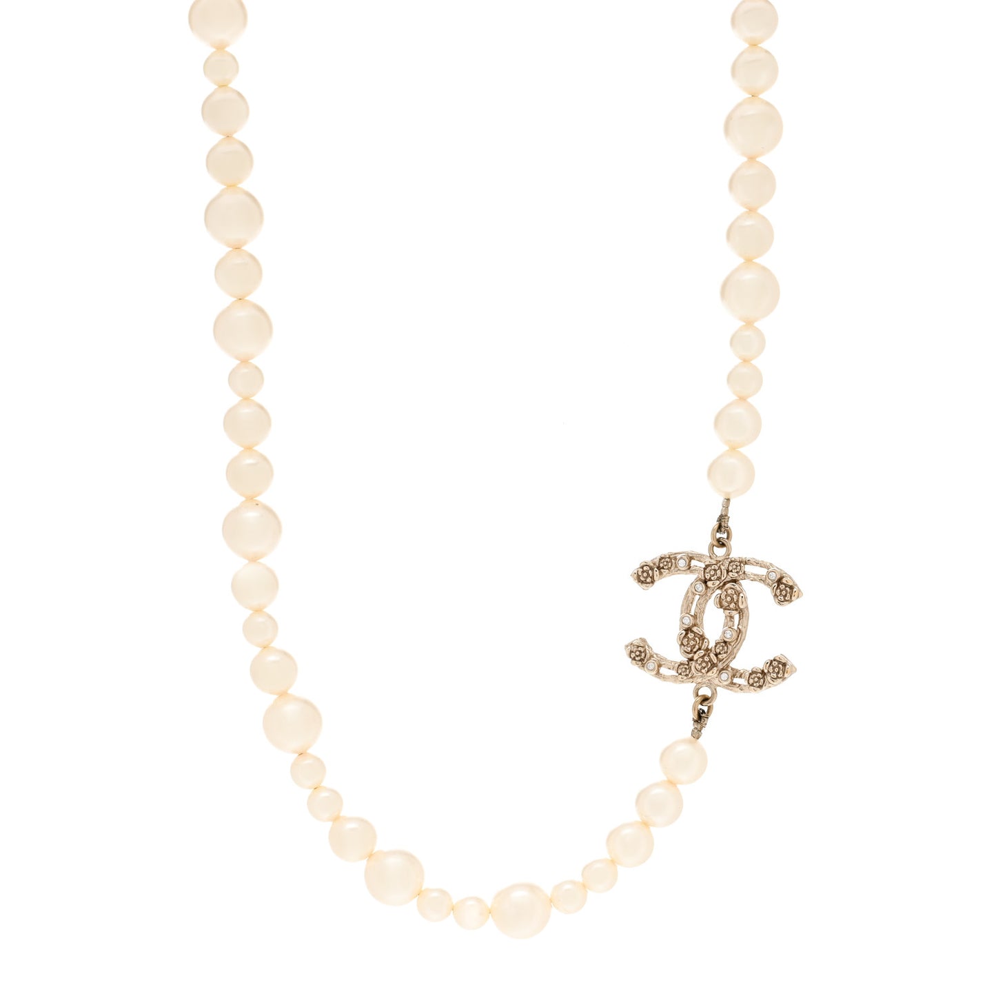 Pearl Crystal CC Camellia Short Necklace Gold