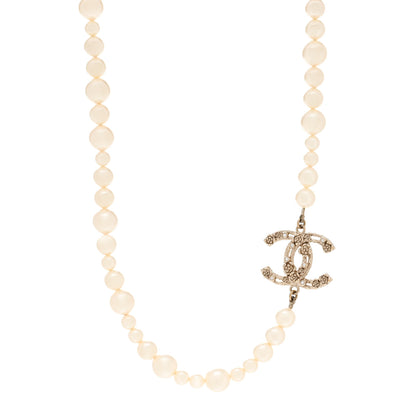 Chanel Pearl Crystal CC Camellia Short Necklace Gold 1 of 6